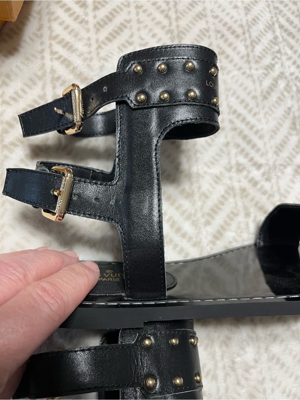 Louis Vuitton Black Leather Sandals with Monogram Brown Strap 10 - Picture 16 of 16